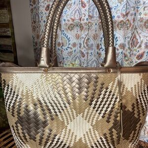 Cole Haan Genevieve Metallic Plaid Tote / Handbag